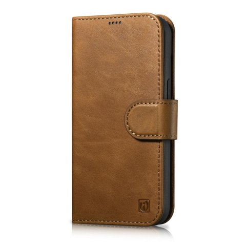2w1 etui skórzany pokrowiec z klapką iPhone 14 Plus Anti-RFID Oil Wax Wallet Case jasno-brązowy ICARER 2w1 etui skórzany pokrowiec z klapką iPhone 14 Plus Anti-RFID Oil Wax Wallet Case jasno-brązowy ICARER