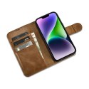 2w1 etui skórzany pokrowiec z klapką iPhone 14 Plus Anti-RFID Oil Wax Wallet Case jasno-brązowy ICARER