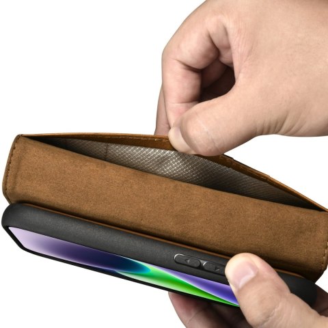 2w1 etui skórzany pokrowiec z klapką iPhone 14 Plus Anti-RFID Oil Wax Wallet Case jasno-brązowy ICARER 2w1 etui skórzany pokrowiec z klapką iPhone 14 Plus Anti-RFID Oil Wax Wallet Case jasno-brązowy ICARER