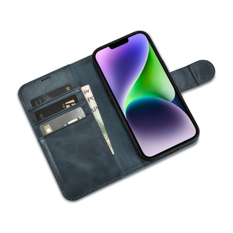 2w1 etui skórzany pokrowiec z klapką iPhone 14 Plus Anti-RFID Oil Wax Wallet Case niebieski ICARER 2w1 etui skórzany pokrowiec z klapką iPhone 14 Plus Anti-RFID Oil Wax Wallet Case niebieski ICARER
