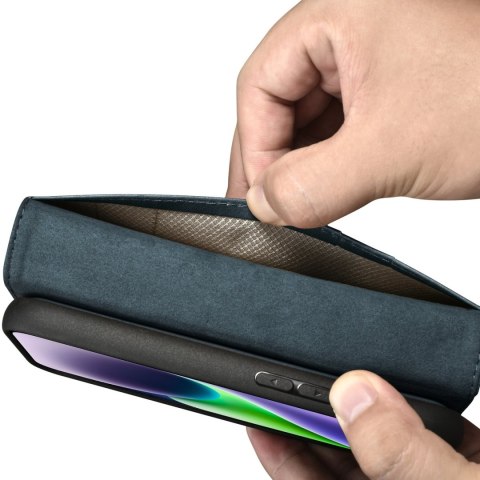 2w1 etui skórzany pokrowiec z klapką iPhone 14 Plus Anti-RFID Oil Wax Wallet Case niebieski ICARER 2w1 etui skórzany pokrowiec z klapką iPhone 14 Plus Anti-RFID Oil Wax Wallet Case niebieski ICARER