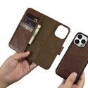 2w1 etui skórzany pokrowiec z klapką iPhone 14 Pro Anti-RFID Oil Wax Wallet Case ciemno-brązowy ICARER
