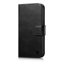 2w1 etui skórzany pokrowiec z klapką iPhone 14 Pro Anti-RFID Oil Wax Wallet Case czarny ICARER