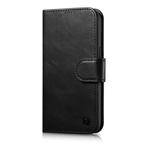 2w1 etui skórzany pokrowiec z klapką iPhone 14 Pro Anti-RFID Oil Wax Wallet Case czarny ICARER