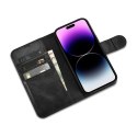 2w1 etui skórzany pokrowiec z klapką iPhone 14 Pro Anti-RFID Oil Wax Wallet Case czarny ICARER