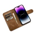2w1 etui skórzany pokrowiec z klapką iPhone 14 Pro Anti-RFID Oil Wax Wallet Case jasno-brązowy ICARER