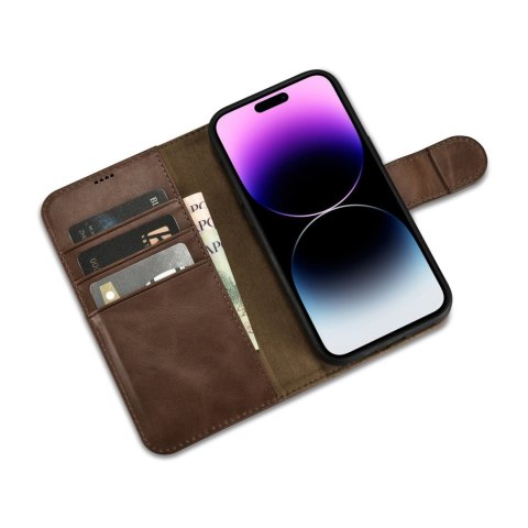 2w1 etui skórzany pokrowiec z klapką iPhone 14 Pro Max Anti-RFID Oil Wax Wallet Case ciemno-brązowy ICARER 2w1 etui skórzany pokrowiec z klapką iPhone 14 Pro Max Anti-RFID Oil Wax Wallet Case ciemno-brązowy ICARER