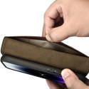 2w1 etui skórzany pokrowiec z klapką iPhone 14 Pro Max Anti-RFID Oil Wax Wallet Case ciemno-brązowy ICARER