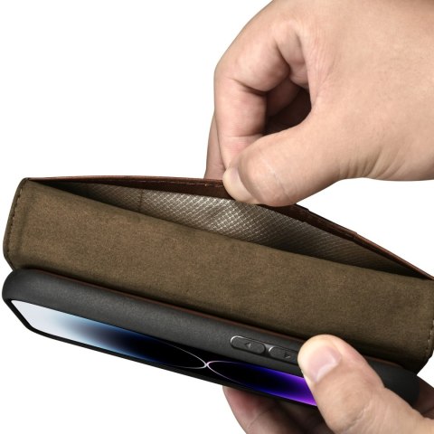 2w1 etui skórzany pokrowiec z klapką iPhone 14 Pro Max Anti-RFID Oil Wax Wallet Case ciemno-brązowy ICARER 2w1 etui skórzany pokrowiec z klapką iPhone 14 Pro Max Anti-RFID Oil Wax Wallet Case ciemno-brązowy ICARER
