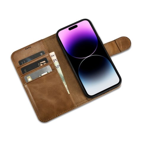 2w1 etui skórzany pokrowiec z klapką iPhone 14 Pro Max Anti-RFID Oil Wax Wallet Case jasno-brązowy ICARER 2w1 etui skórzany pokrowiec z klapką iPhone 14 Pro Max Anti-RFID Oil Wax Wallet Case jasno-brązowy ICARER