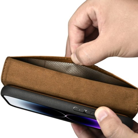 2w1 etui skórzany pokrowiec z klapką iPhone 14 Pro Max Anti-RFID Oil Wax Wallet Case jasno-brązowy ICARER 2w1 etui skórzany pokrowiec z klapką iPhone 14 Pro Max Anti-RFID Oil Wax Wallet Case jasno-brązowy ICARER