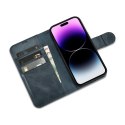 2w1 etui skórzany pokrowiec z klapką iPhone 14 Pro Max Anti-RFID Oil Wax Wallet Case niebieski ICARER