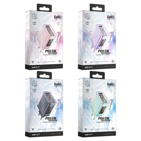 Ładowarka sieciowa GaN 65W 3 porty 1x USB 2x USB-C zielona ACEFAST Ładowarka sieciowa GaN 65W 3 porty 1x USB 2x USB-C zielona ACEFAST