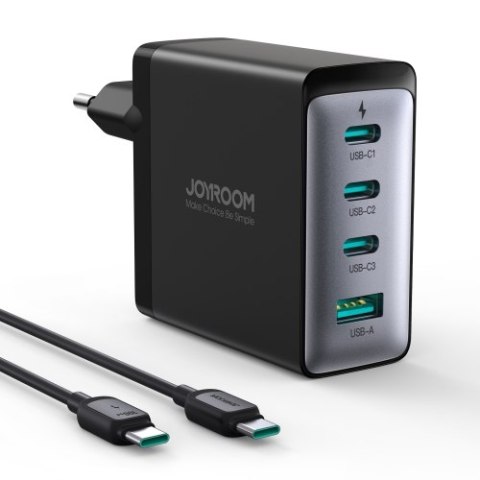 Ładowarka sieciowa GaN z kablem USB-C 3x USB-C USB-A 100W czarna JOYROOM Ładowarka sieciowa GaN z kablem USB-C 3x USB-C USB-A 100W czarna JOYROOM