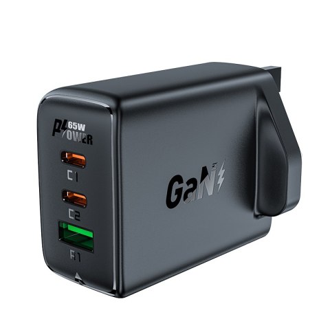 Ładowarka sieciowa wtyczka angielska UK GaN 65W 1x USB 2x USB-C PD czarna ACEFAST Ładowarka sieciowa wtyczka angielska UK GaN 65W 1x USB 2x USB-C PD czarna ACEFAST