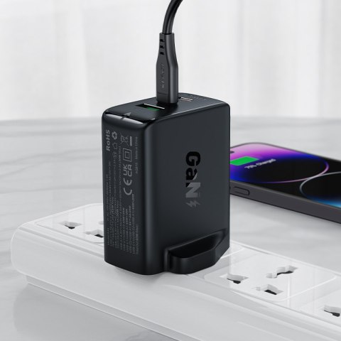 Ładowarka sieciowa wtyczka angielska UK GaN 65W 1x USB 2x USB-C PD czarna ACEFAST Ładowarka sieciowa wtyczka angielska UK GaN 65W 1x USB 2x USB-C PD czarna ACEFAST