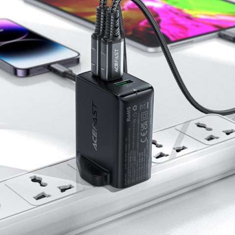 Ładowarka sieciowa wtyczka angielska UK GaN 65W 1x USB 2x USB-C PD czarna ACEFAST Ładowarka sieciowa wtyczka angielska UK GaN 65W 1x USB 2x USB-C PD czarna ACEFAST