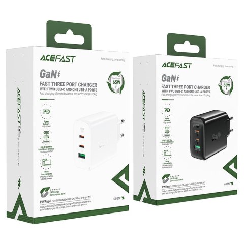 Szybka ładowarka sieciowa GaN 2x USB-C USB-A PPS PD QC4+ 65W biała ACEFAST Szybka ładowarka sieciowa GaN 2x USB-C USB-A PPS PD QC4+ 65W biała ACEFAST