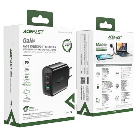 Szybka ładowarka sieciowa GaN 2x USB-C USB-A PPS PD QC4+ 65W biała ACEFAST Szybka ładowarka sieciowa GaN 2x USB-C USB-A PPS PD QC4+ 65W biała ACEFAST