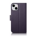 2w1 etui skórzany pokrowiec z klapką iPhone 14 Anti-RFID Wallet Case ciemnofioletowy ICARER