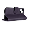 2w1 etui skórzany pokrowiec z klapką iPhone 14 Anti-RFID Wallet Case ciemnofioletowy ICARER