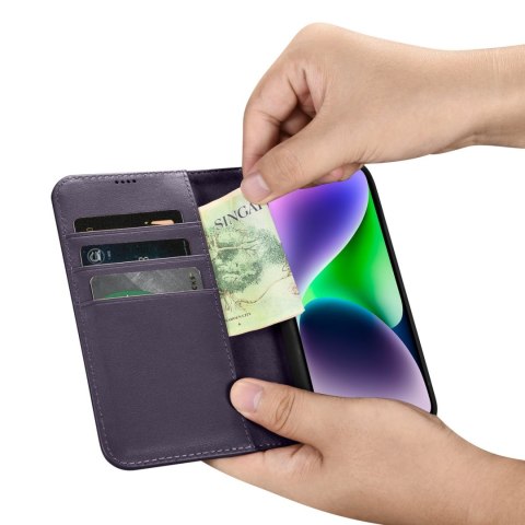 2w1 etui skórzany pokrowiec z klapką iPhone 14 Anti-RFID Wallet Case ciemnofioletowy ICARER 2w1 etui skórzany pokrowiec z klapką iPhone 14 Anti-RFID Wallet Case ciemnofioletowy ICARER