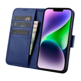 2w1 etui skórzany pokrowiec z klapką iPhone 14 Anti-RFID Wallet Case niebieski ICARER