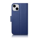 2w1 etui skórzany pokrowiec z klapką iPhone 14 Anti-RFID Wallet Case niebieski ICARER