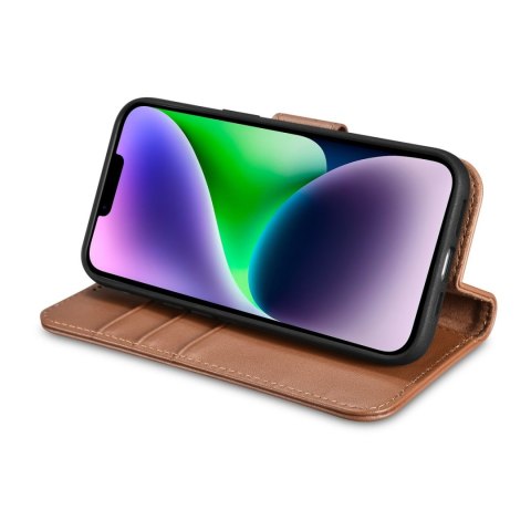2w1 etui skórzany pokrowiec z klapką iPhone 14 Plus Anti-RFID Wallet Case brązowy ICARER 2w1 etui skórzany pokrowiec z klapką iPhone 14 Plus Anti-RFID Wallet Case brązowy ICARER