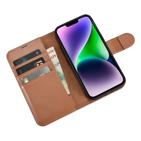 2w1 etui skórzany pokrowiec z klapką iPhone 14 Plus Anti-RFID Wallet Case brązowy ICARER 2w1 etui skórzany pokrowiec z klapką iPhone 14 Plus Anti-RFID Wallet Case brązowy ICARER