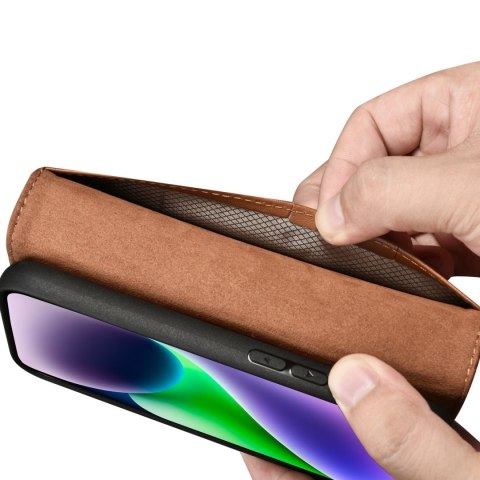 2w1 etui skórzany pokrowiec z klapką iPhone 14 Plus Anti-RFID Wallet Case brązowy ICARER 2w1 etui skórzany pokrowiec z klapką iPhone 14 Plus Anti-RFID Wallet Case brązowy ICARER