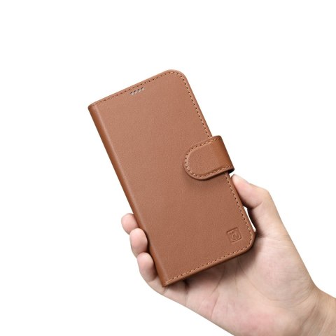 2w1 etui skórzany pokrowiec z klapką iPhone 14 Plus Anti-RFID Wallet Case brązowy ICARER 2w1 etui skórzany pokrowiec z klapką iPhone 14 Plus Anti-RFID Wallet Case brązowy ICARER