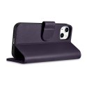 2w1 etui skórzany pokrowiec z klapką iPhone 14 Plus Anti-RFID Wallet Case ciemnofioletowy ICARER