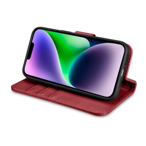 2w1 etui skórzany pokrowiec z klapką iPhone 14 Plus Anti-RFID Wallet Case czerwony ICARER 2w1 etui skórzany pokrowiec z klapką iPhone 14 Plus Anti-RFID Wallet Case czerwony ICARER