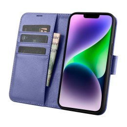 2w1 etui skórzany pokrowiec z klapką iPhone 14 Plus Anti-RFID Wallet Case jasnofioletowy ICARER