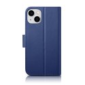 2w1 etui skórzany pokrowiec z klapką iPhone 14 Plus Anti-RFID Wallet Case niebieski ICARER
