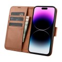 2w1 etui skórzany pokrowiec z klapką iPhone 14 Pro Anti-RFID Wallet Case brązowy ICARER