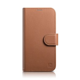 2w1 etui skórzany pokrowiec z klapką iPhone 14 Pro Anti-RFID Wallet Case brązowy ICARER