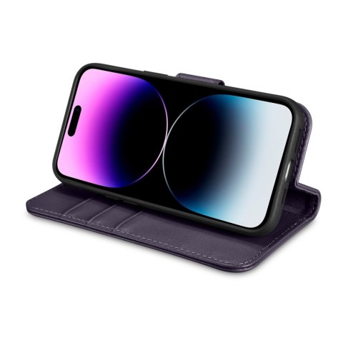 2w1 etui skórzany pokrowiec z klapką iPhone 14 Pro Anti-RFID Wallet Case ciemnofioletowy ICARER 2w1 etui skórzany pokrowiec z klapką iPhone 14 Pro Anti-RFID Wallet Case ciemnofioletowy ICARER
