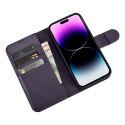 2w1 etui skórzany pokrowiec z klapką iPhone 14 Pro Anti-RFID Wallet Case ciemnofioletowy ICARER