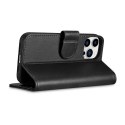 2w1 etui skórzany pokrowiec z klapką iPhone 14 Pro Anti-RFID Wallet Case czarny ICARER