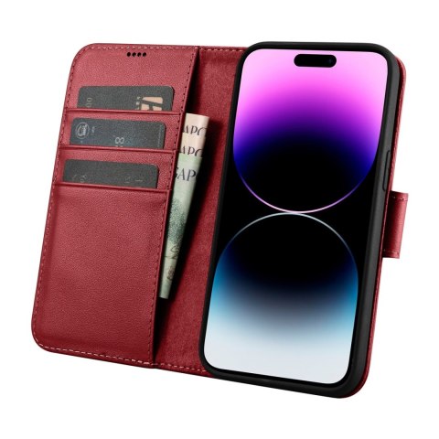 2w1 etui skórzany pokrowiec z klapką iPhone 14 Pro Anti-RFID Wallet Case czerwony ICARER 2w1 etui skórzany pokrowiec z klapką iPhone 14 Pro Anti-RFID Wallet Case czerwony ICARER