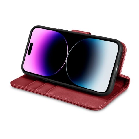 2w1 etui skórzany pokrowiec z klapką iPhone 14 Pro Anti-RFID Wallet Case czerwony ICARER 2w1 etui skórzany pokrowiec z klapką iPhone 14 Pro Anti-RFID Wallet Case czerwony ICARER