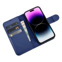 2w1 etui skórzany pokrowiec z klapką iPhone 14 Pro Anti-RFID Wallet Case niebieski ICARER