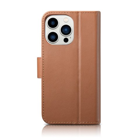 2w1 etui skórzany pokrowiec z klapką iPhone 14 Pro Max Anti-RFID Wallet Case brązowy ICARER 2w1 etui skórzany pokrowiec z klapką iPhone 14 Pro Max Anti-RFID Wallet Case brązowy ICARER