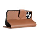 2w1 etui skórzany pokrowiec z klapką iPhone 14 Pro Max Anti-RFID Wallet Case brązowy ICARER