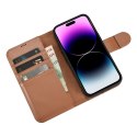 2w1 etui skórzany pokrowiec z klapką iPhone 14 Pro Max Anti-RFID Wallet Case brązowy ICARER