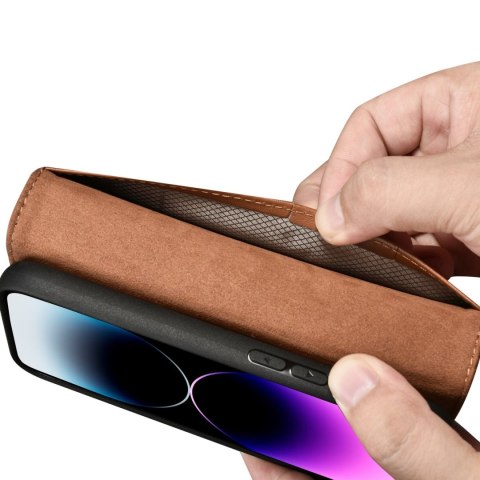 2w1 etui skórzany pokrowiec z klapką iPhone 14 Pro Max Anti-RFID Wallet Case brązowy ICARER 2w1 etui skórzany pokrowiec z klapką iPhone 14 Pro Max Anti-RFID Wallet Case brązowy ICARER