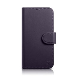 2w1 etui skórzany pokrowiec z klapką iPhone 14 Pro Max Anti-RFID Wallet Case ciemnofioletowy ICARER