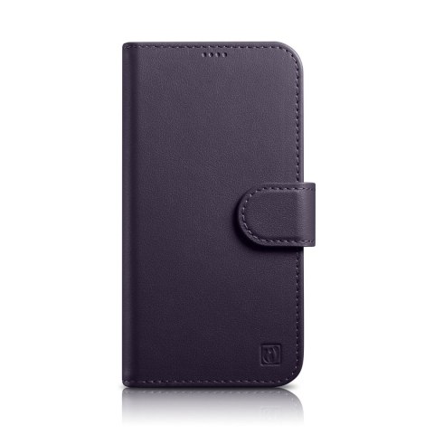 2w1 etui skórzany pokrowiec z klapką iPhone 14 Pro Max Anti-RFID Wallet Case ciemnofioletowy ICARER
